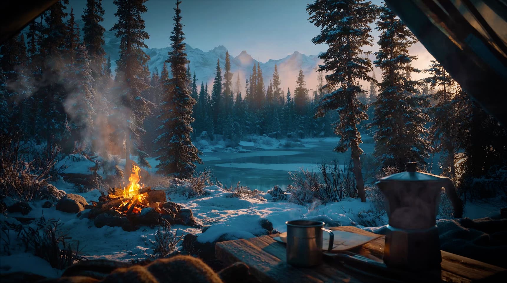 Day 58 — Cozy Morning Coffee in the Winter Wilderness